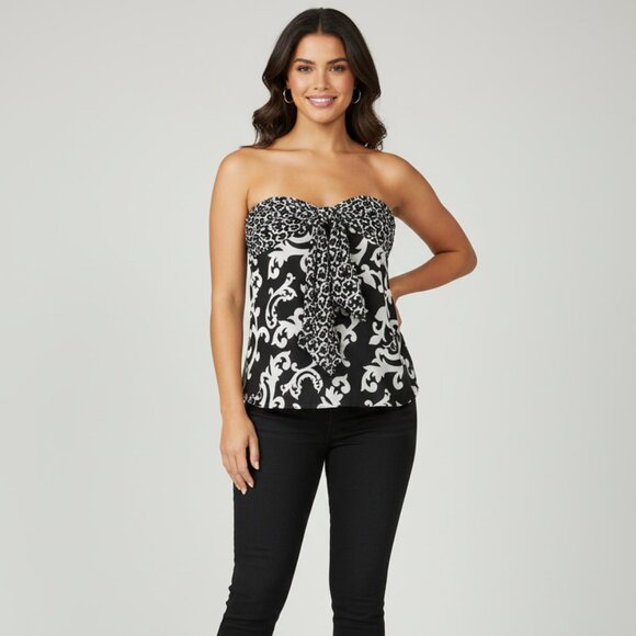 White House Black Market Tops - Black White Mixed Print Strapless Tube Top -Mob Wife - Baroque - Size 14